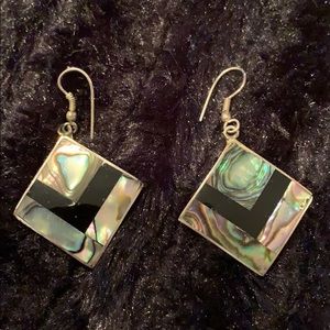 Silver earrings with mother of pearl inlay